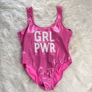 $9 flash sale (24 hr) XL pink metallic Girl power one piece bathing suit